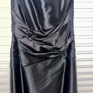 Scott McClintock strapless black silk flowy dress with knots around the waist.